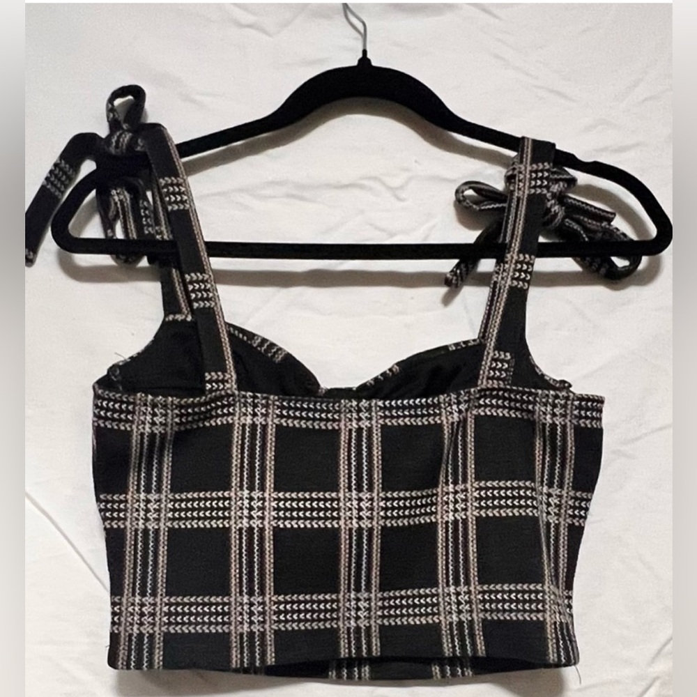 Rabbit Rose Plaid Sleeveless Tie Crop Tank Top Bustier Corset Fitted Bra - Picture 6 of 8